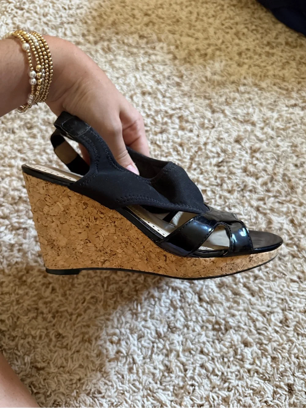 Adrienne Vittadini Black Slingback Patent-Trim Heels